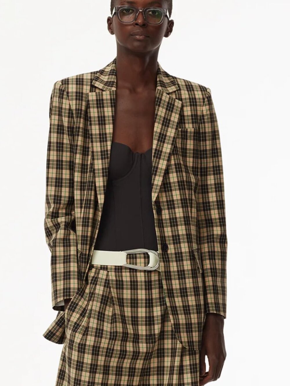 Tibi Tristan Plaid Blazer, brown multi, 00